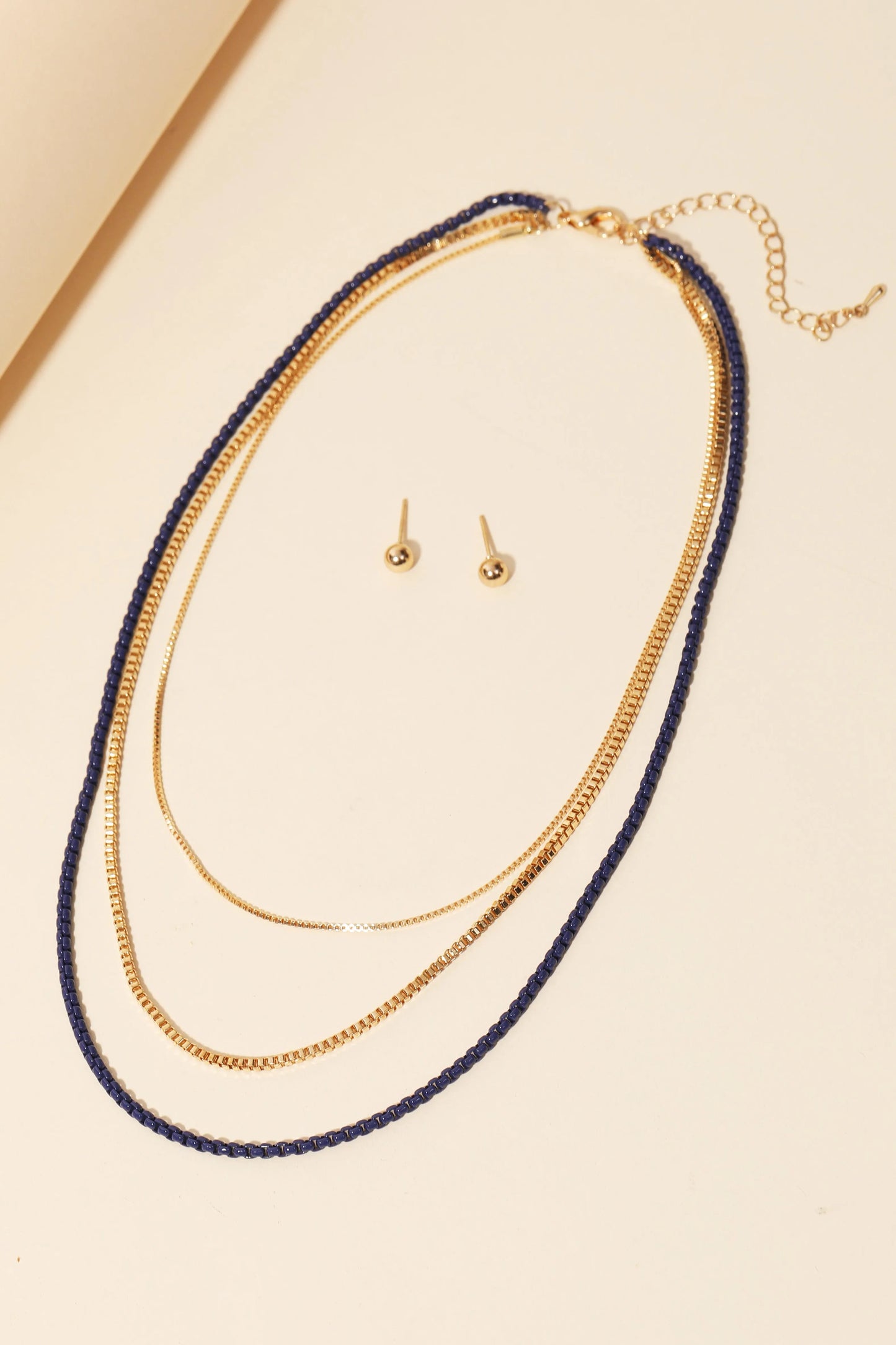 Layered Chain Necklace Small Ball Earring Set - Tasha Apparel Wholesale