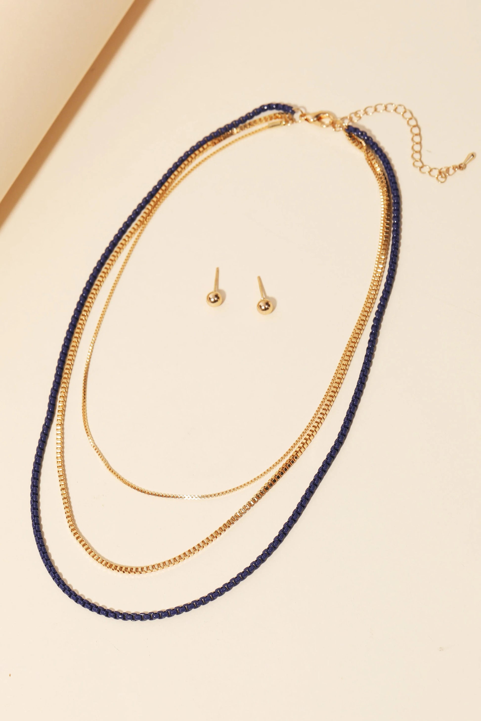 Layered Chain Necklace Small Ball Earring Set - Tasha Apparel Wholesale