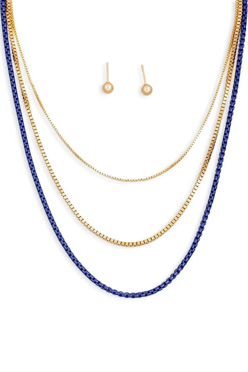 Layered Chain Necklace Small Ball Earring Set - Tasha Apparel Wholesale