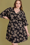 Plus Size Floral A-Line 3/4 Sleeve Mini Dress - Tasha Apparel Wholesale