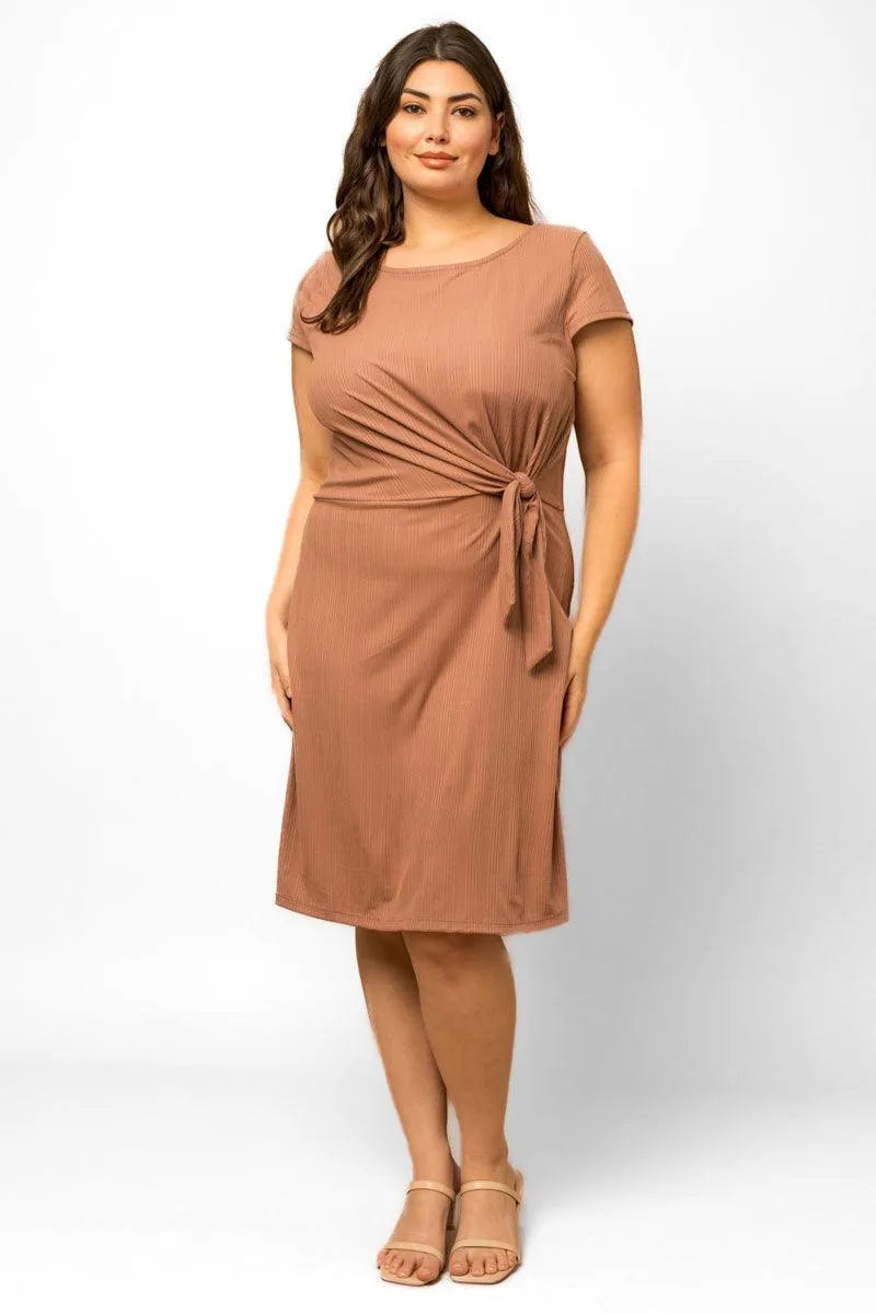Plus Size Short Sleeve Side Waist Tie Dress - Tasha Apparel Wholesale