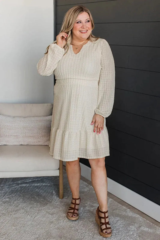 Plus Size Crochet Long Puff Sleeves Tiered Mini Dress - Tasha Apparel Wholesale