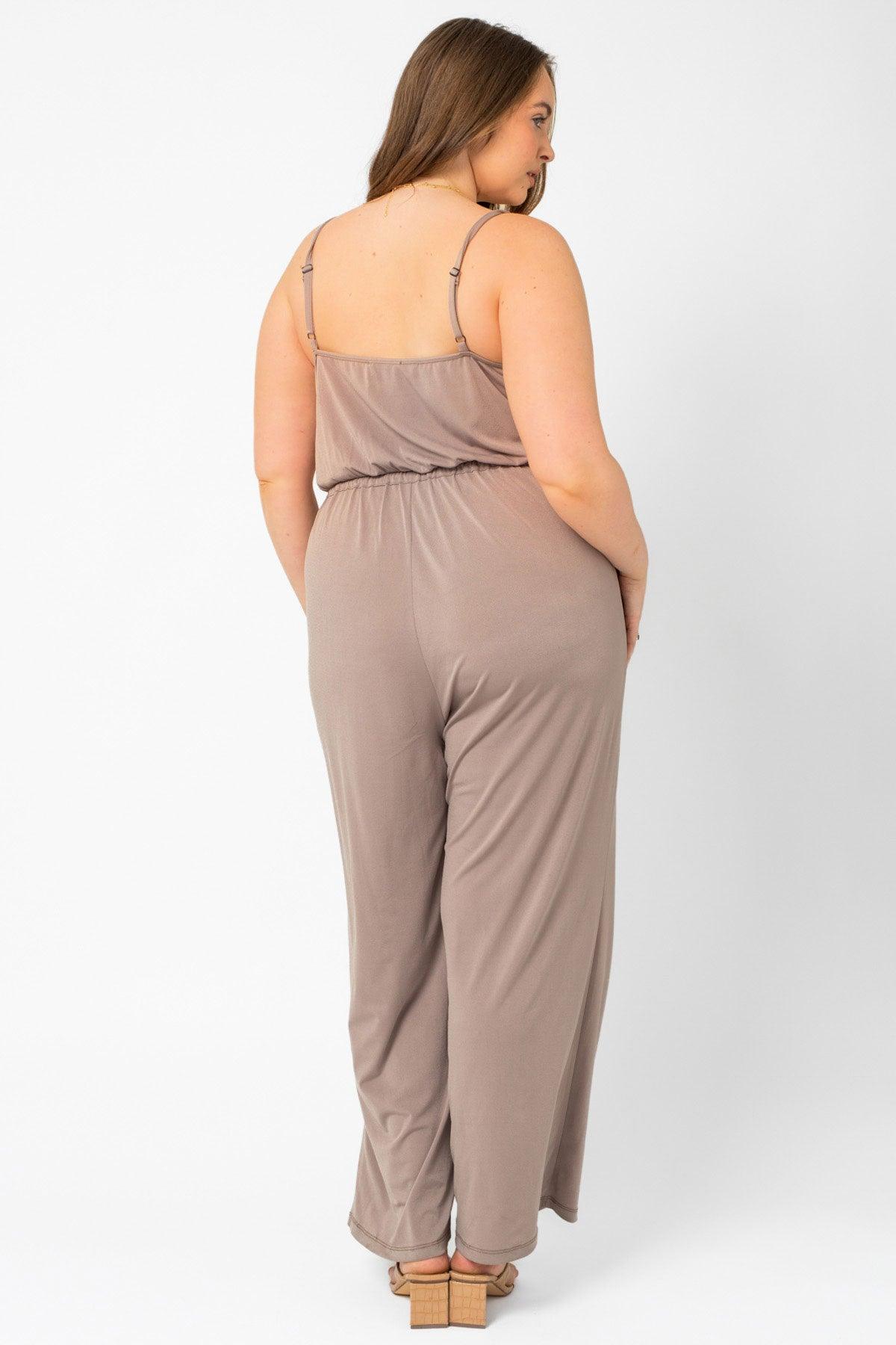 Plus Size Sleeveless Belted Drawstring Waist Jumpsuit - Tasha Apparel Wholesale
