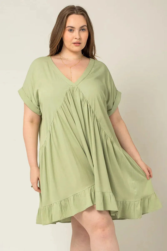 Plus Size V-Neck Wide Shoulder Tiered Dress - Tasha Apparel Wholesale