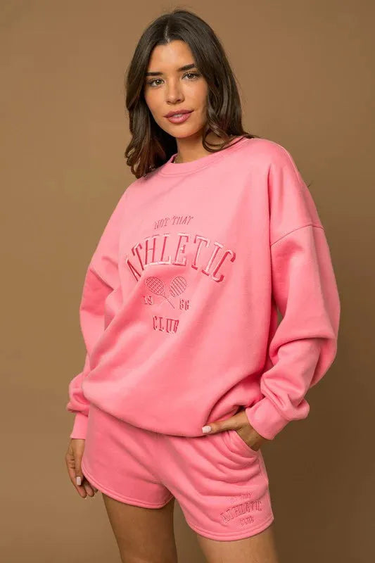 Plus Size Pink Cotton Athletic Club Oversized Sweatshirt - Tasha Apparel Wholesale