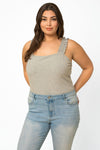 Plus Size Ribbed Ruffle Straps Square Neck-Line Bodysuit - Tasha Apparel Wholesale