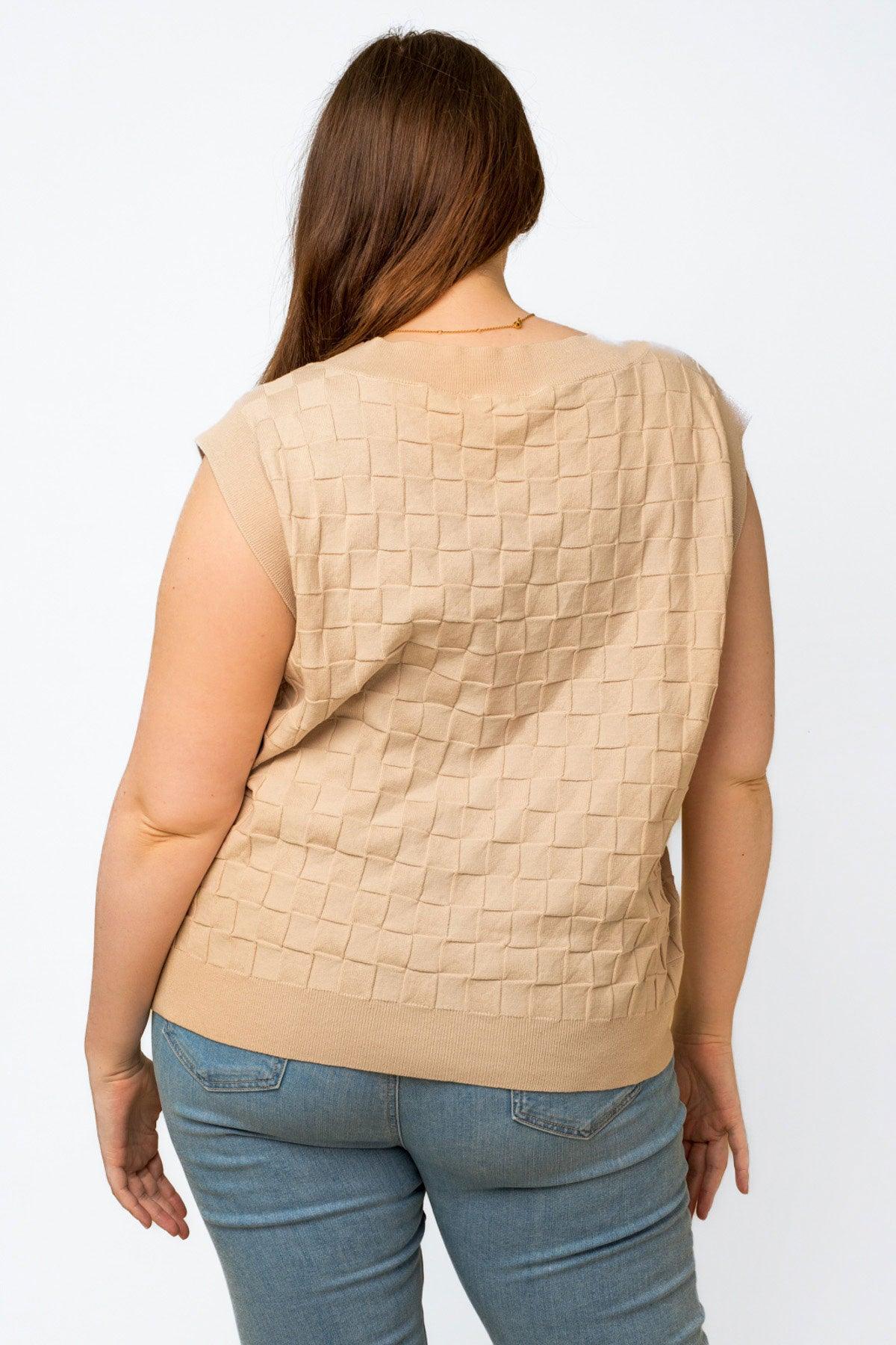 Plus Size Checkered Texture V-Neck Sweater Vest - Tasha Apparel Wholesale