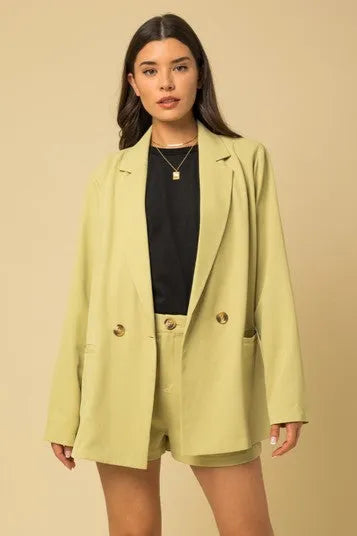 Oversized Double-Breasted Blazer and Shorts Set - Tasha Apparel Wholesale