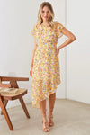 Bohemian Asymmetrical Yellow Floral Short Sleeve Midi Dress - Tasha Apparel Wholesale