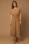 Short Cap Sleeve Smocked Waist Midi Dress - Tasha Apparel Wholesale