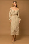 Boho Textured Long-Sleeve Smocked-Waist Maxi Dress - Tasha Apparel Wholesale