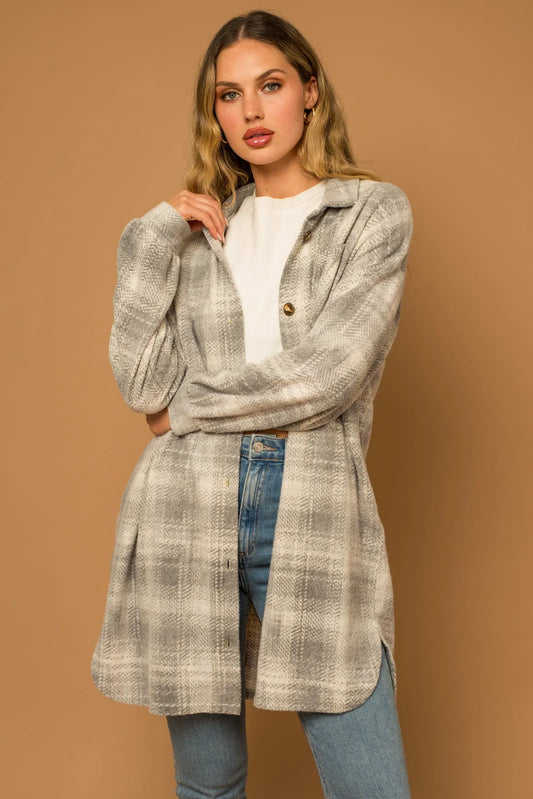 Fleece Oversize Plaid Side Pocket Warm Shacket - Tasha Apparel Wholesale