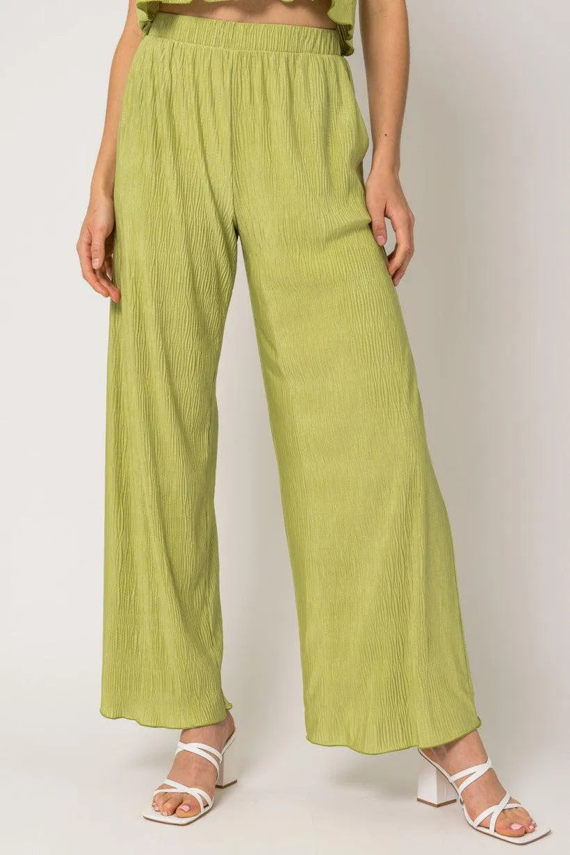 Green Waist Elastic Band Pleated Pants - Tasha Apparel Wholesale