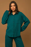 Textured Single Front Pocket Long Sleeve Shirt - Tasha Apparel Wholesale