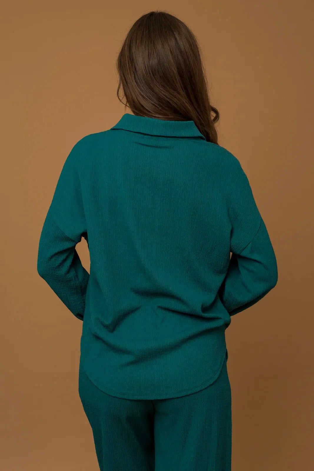 Textured Single Front Pocket Long Sleeve Shirt - Tasha Apparel Wholesale