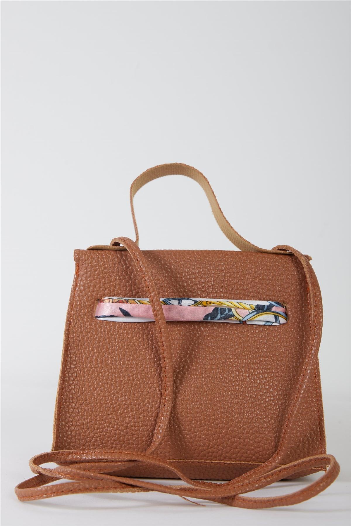 Textured Pleather Twilly Scarf Mini Satchel Handbag - Tasha Apparel Wholesale