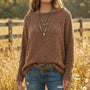 Popcorn Knit Long Sleeve Round Neckline Cozzy Sweater - Tasha Apparel Wholesale