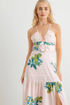 Floral Halter Neck Belted Flare Hem Maxi Dress - Tasha Apparel Wholesale
