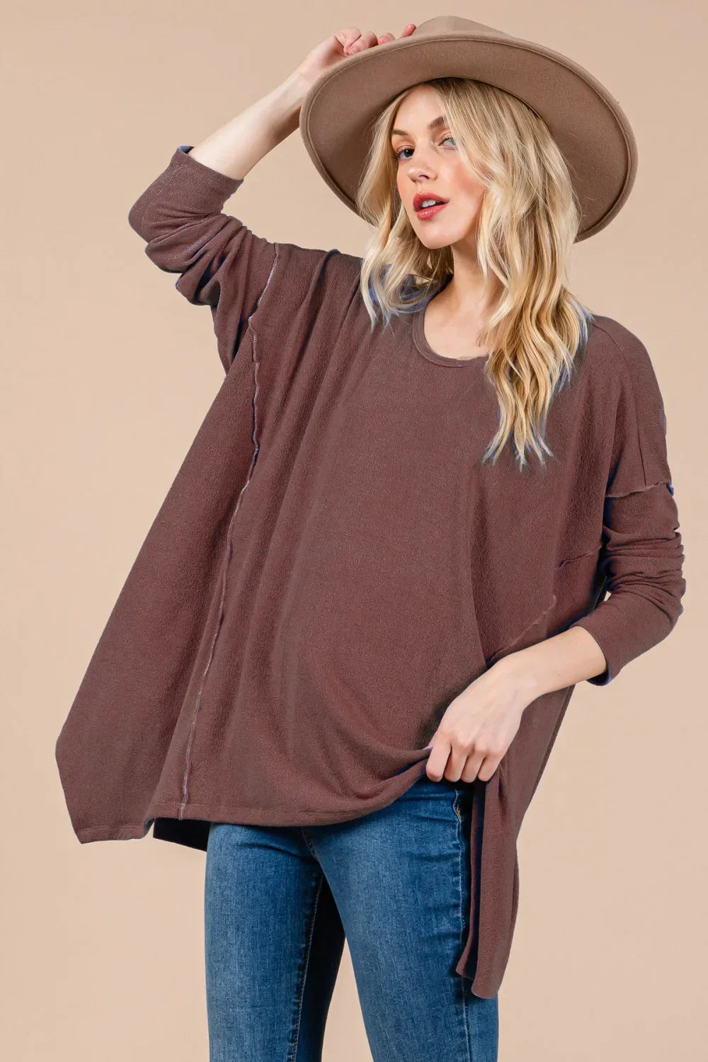 Oversized Asymmetrical Long Sleeve Relaxed Fit Cozy Sweater Top