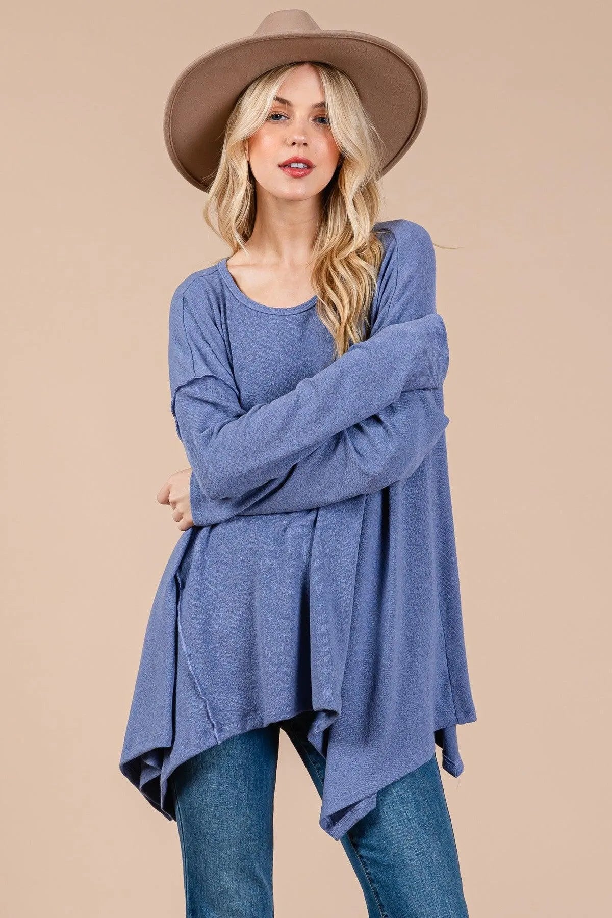 Oversized Asymmetrical Long Sleeve Relaxed Fit Cozy Sweater Top