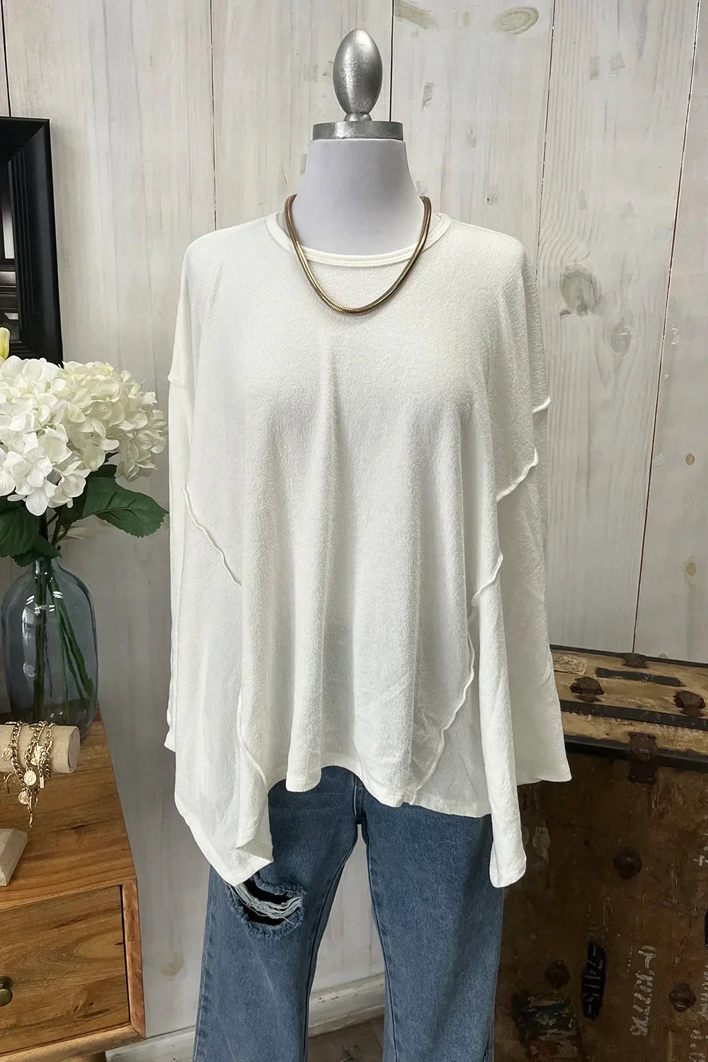 Oversized Asymmetrical Long Sleeve Relaxed Fit Cozy Sweater Top