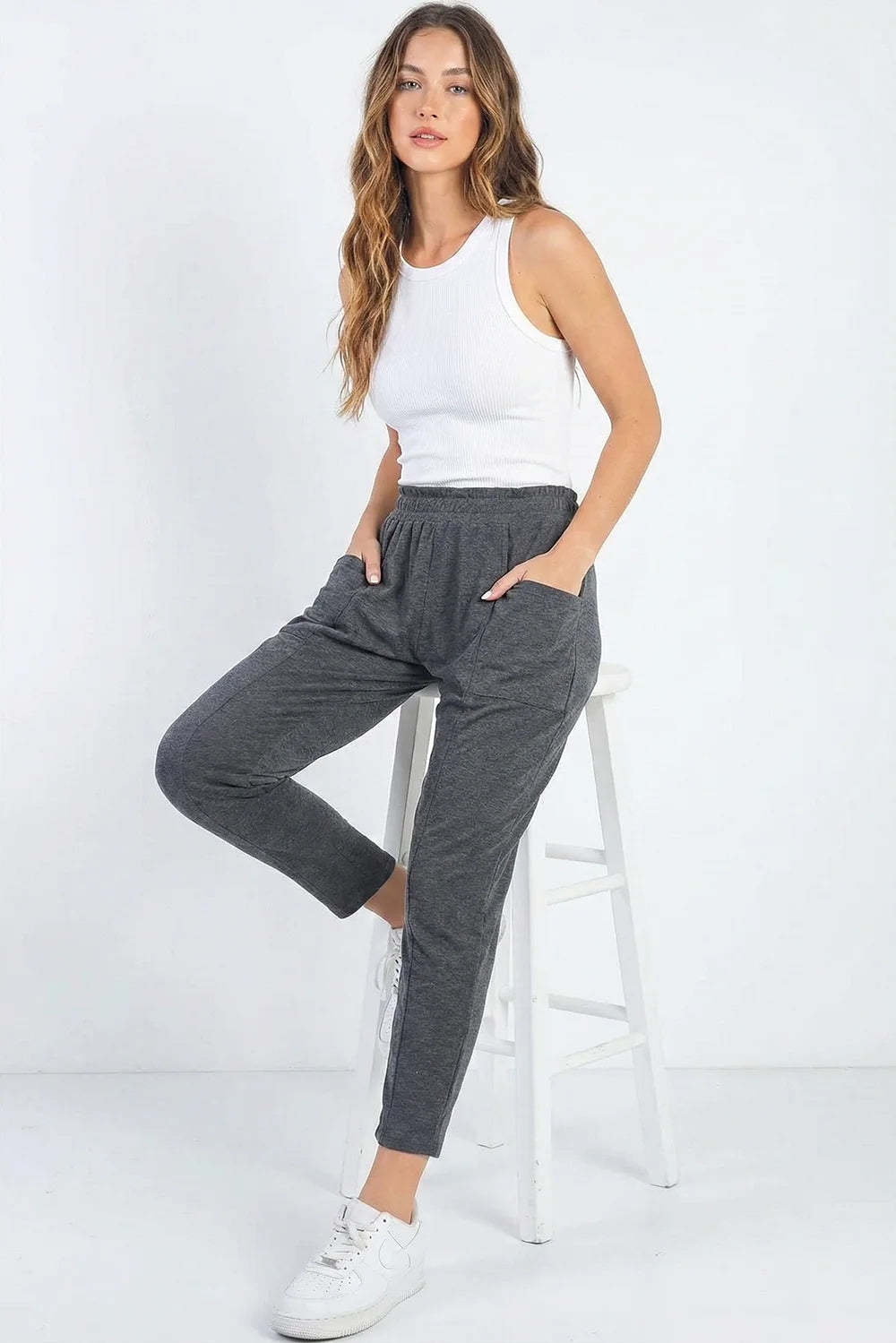 Charcoal Grey Joggers Casual Lounge Pants with Pockets Sweatpants - Tasha Apparel Wholesale