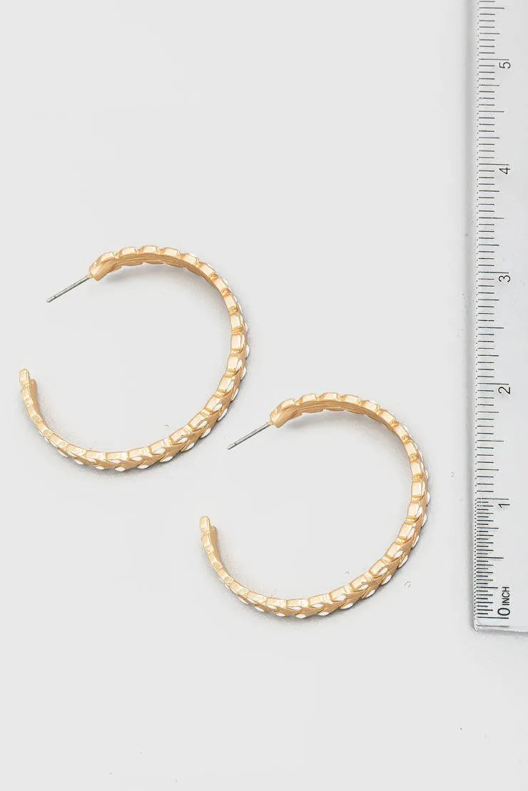 Coated Leaf Accent Metallic Chevron Hoop Earrings - Tasha Apparel Wholesale