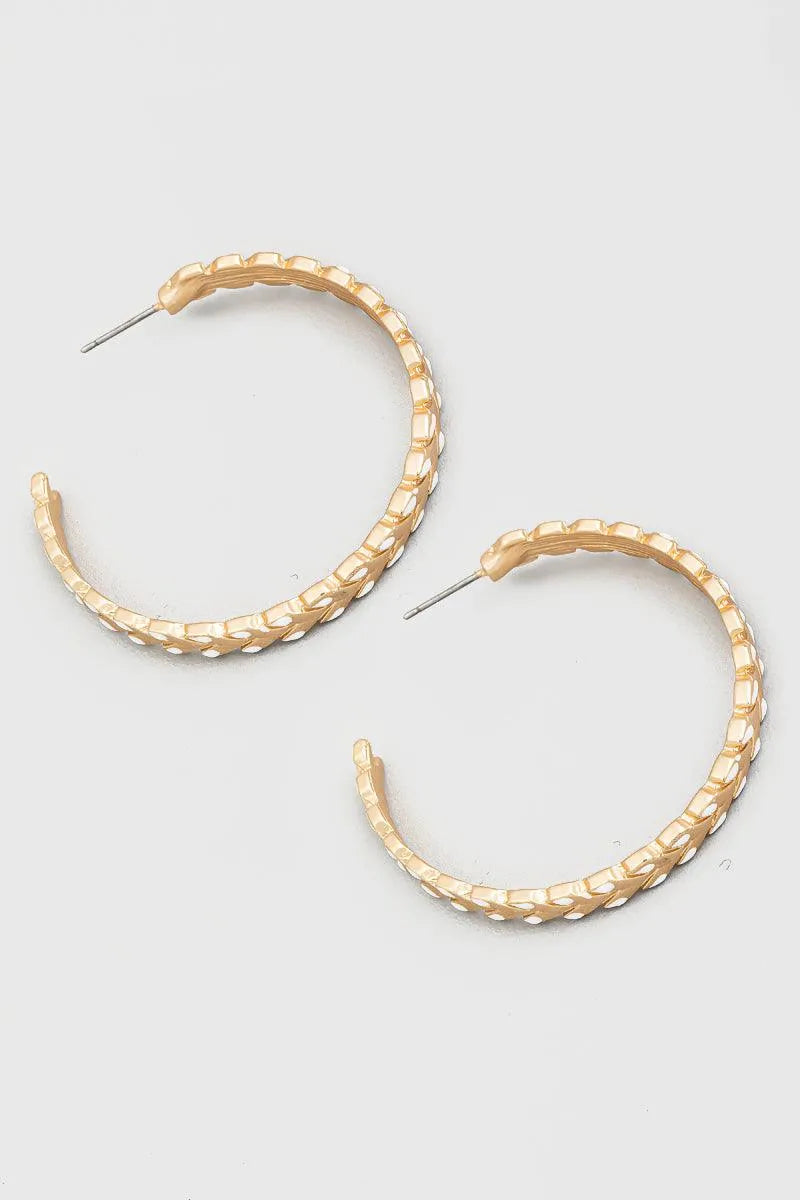 Coated Leaf Accent Metallic Chevron Hoop Earrings - Tasha Apparel Wholesale