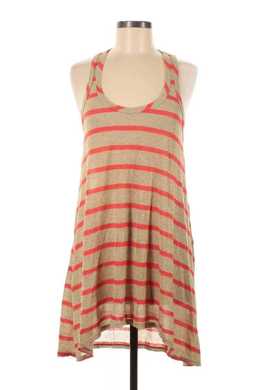 Tan Blush Ribbed Deep Plunge V-Neck Asymmetrical Wrap Flare Hem Dress - Tasha Apparel Wholesale