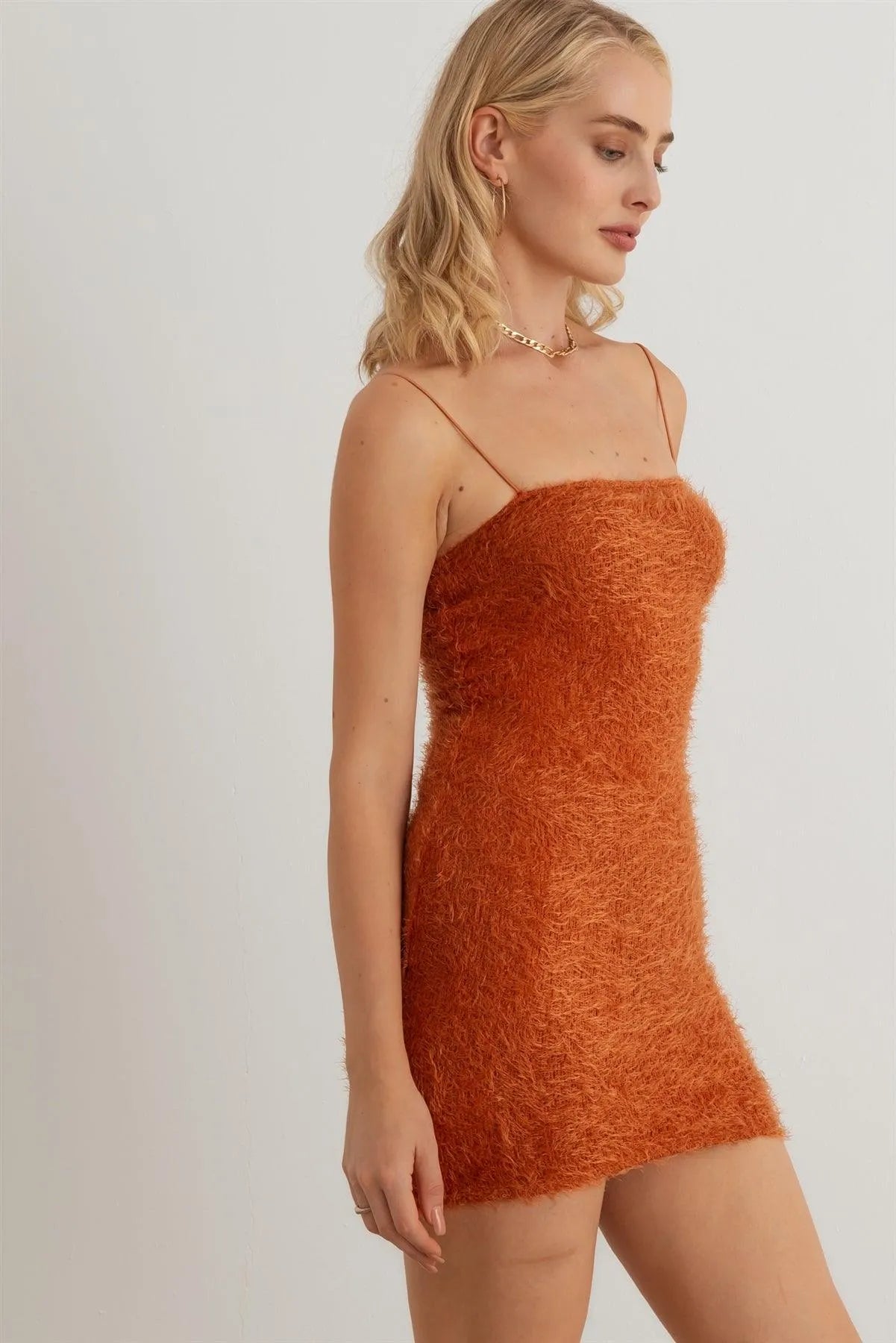 Fuzzy Knit Strapy Off The Shoulder Mini Dress - Tasha Apparel Wholesale