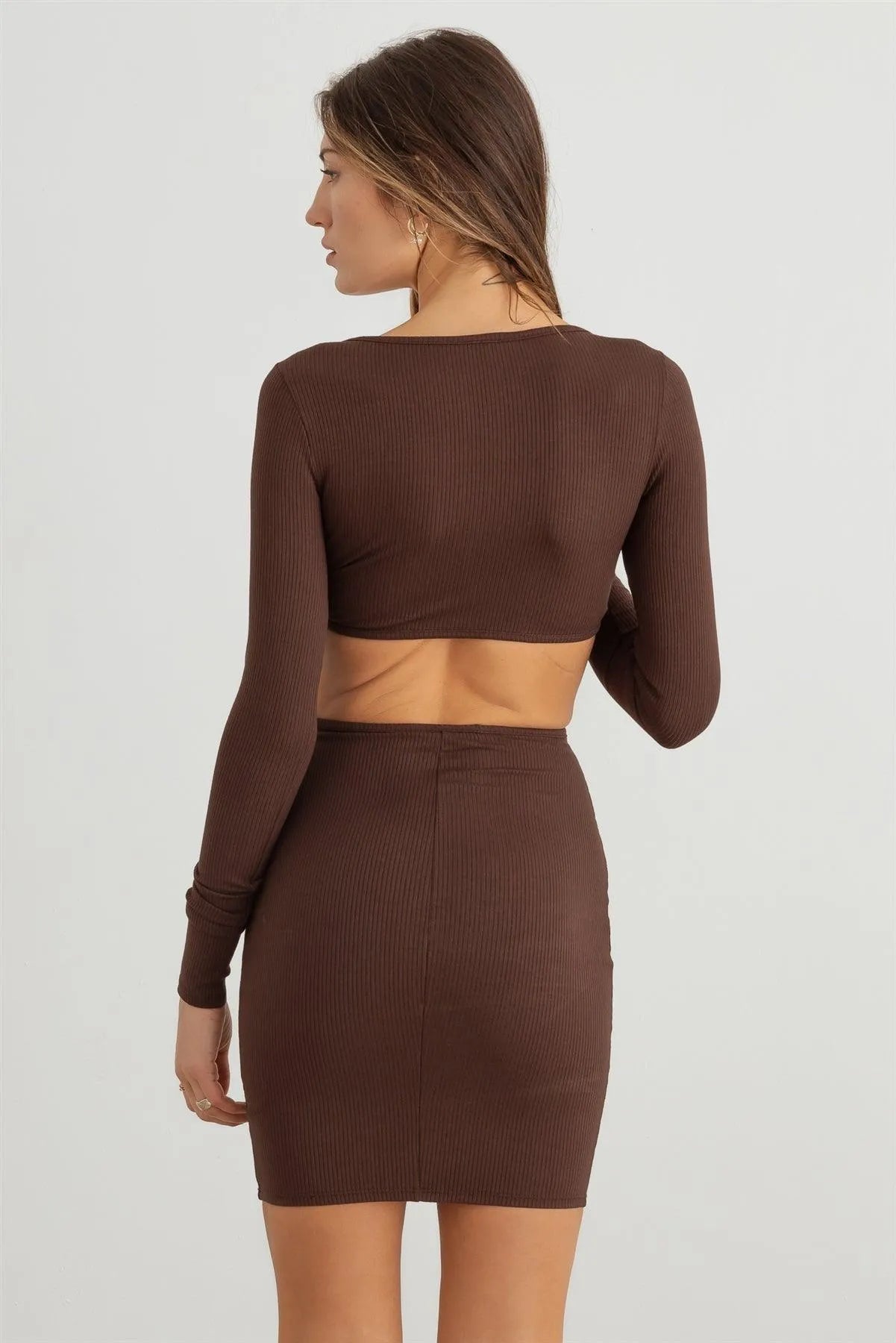 Ribbed Front Twist Cut-Out Side Mini Dress - Tasha Apparel Wholesale