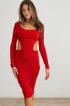 Ribbed Cut-Out Long Sleeve Midi Dress - Tasha Apparel Wholesale