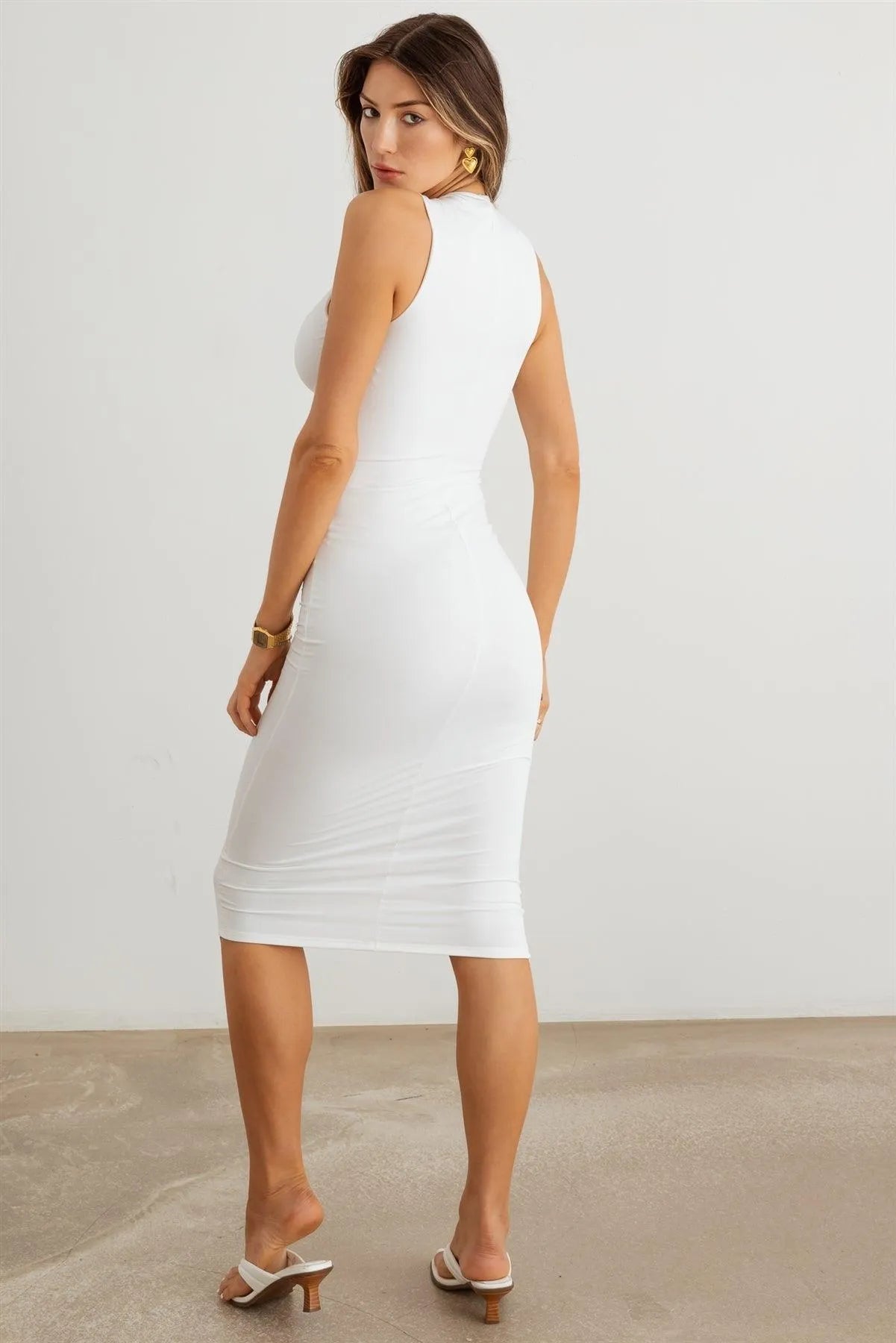 Trendy for Night Out Events Lace-Up Cutout Bodycon Midi Dress White / S-M-L/2-2-2