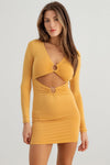 Mustard O-Ring Detail Cut-Out Long Sleeve Mini Dress /2-2-2