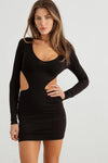 Ribbed V-Neck Cut-Out Side Long Sleeve Mini Dress - Tasha Apparel Wholesale