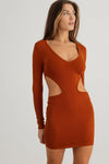 Ribbed V-Neck Cut-Out Side Long Sleeve Mini Dress - Tasha Apparel Wholesale