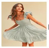 Smocking Ruffled Sleeve Tiered Silhouette Mini Dress - Tasha Apparel Wholesale
