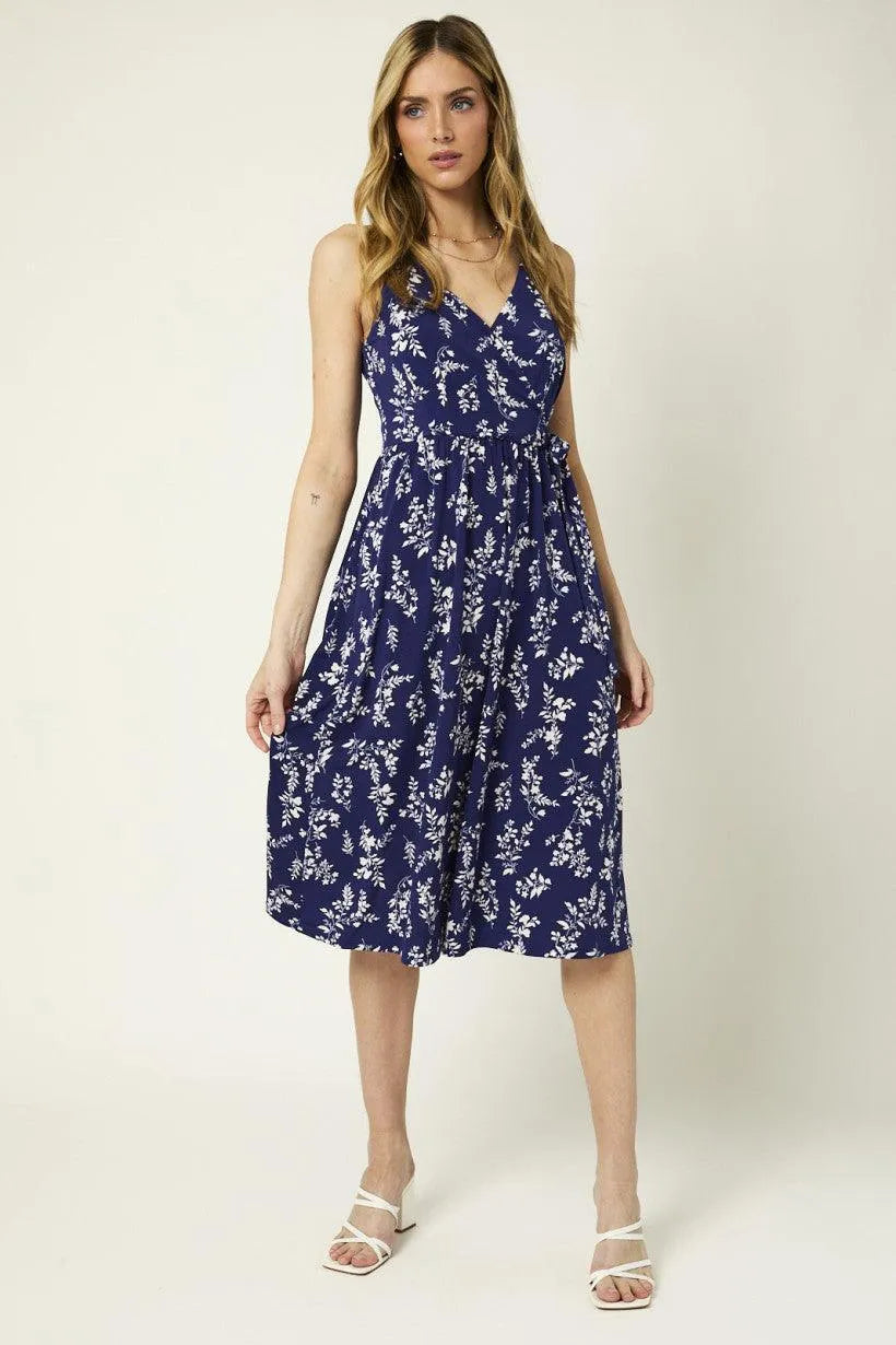 Sleeveless Tie Shoulder Floral Mini Dress - Tasha Apparel Wholesale