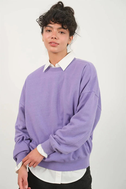 Crew Neck Purple Lavender Pullover Boutique Fashion Sweatshirt