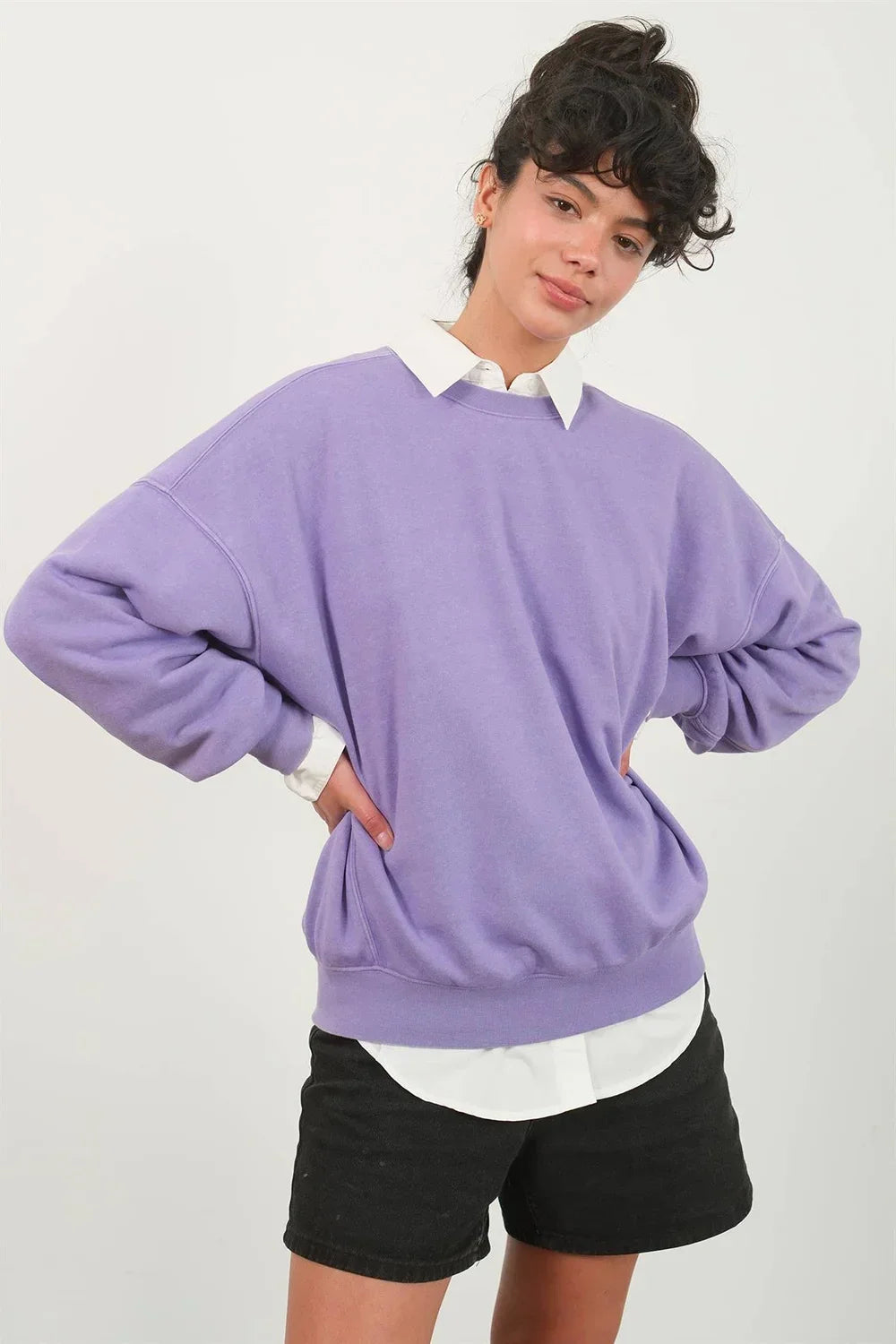 Crew Neck Purple Lavender Pullover Boutique Fashion Sweatshirt - Tasha Apparel Wholesale
