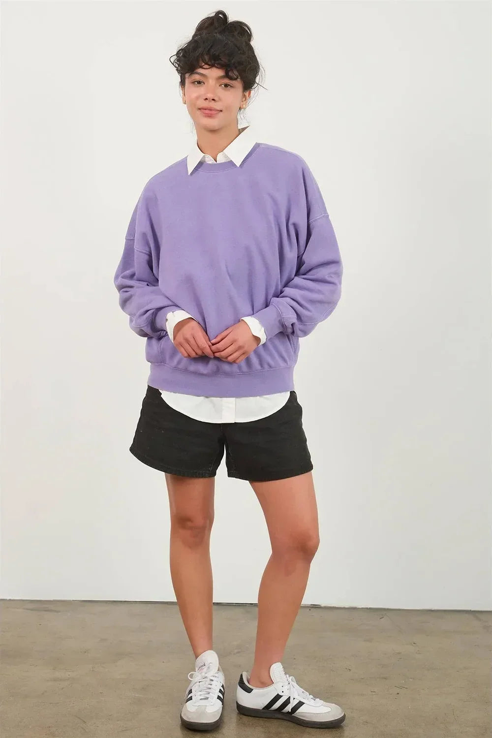 Crew Neck Purple Lavender Pullover Boutique Fashion Sweatshirt - Tasha Apparel Wholesale
