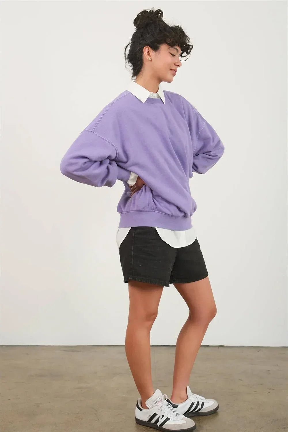Crew Neck Purple Lavender Pullover Boutique Fashion Sweatshirt - Tasha Apparel Wholesale