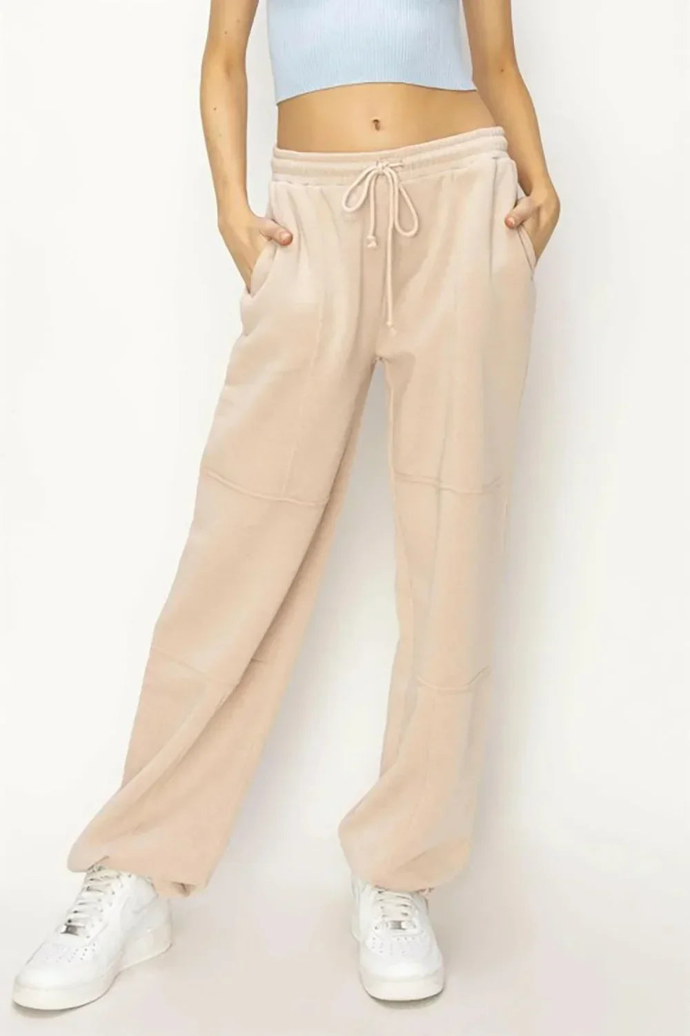 Soft Drawstring Tie Hem Casual Joggers Comfort Athleisure Pants