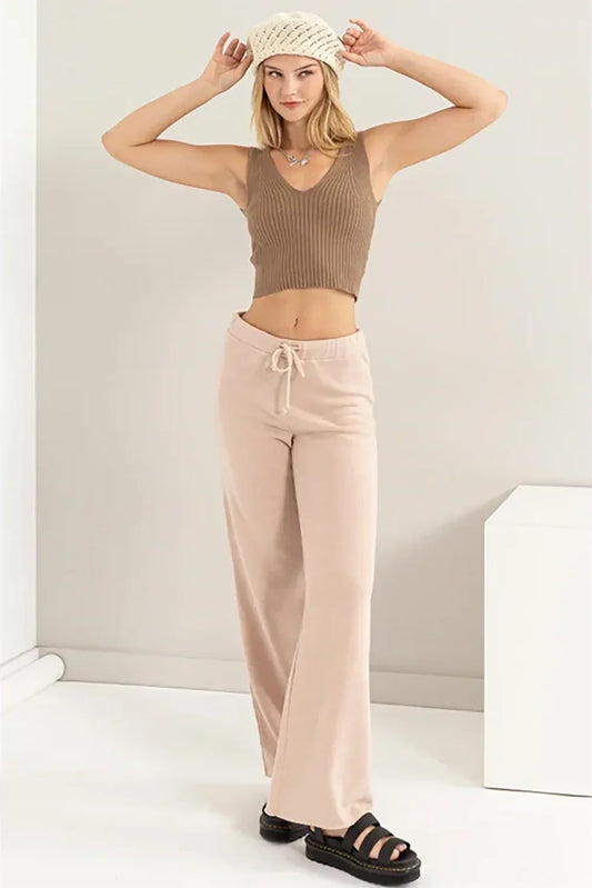 High Waisted Wide Leg Drawstring Comfy Flowy Pants