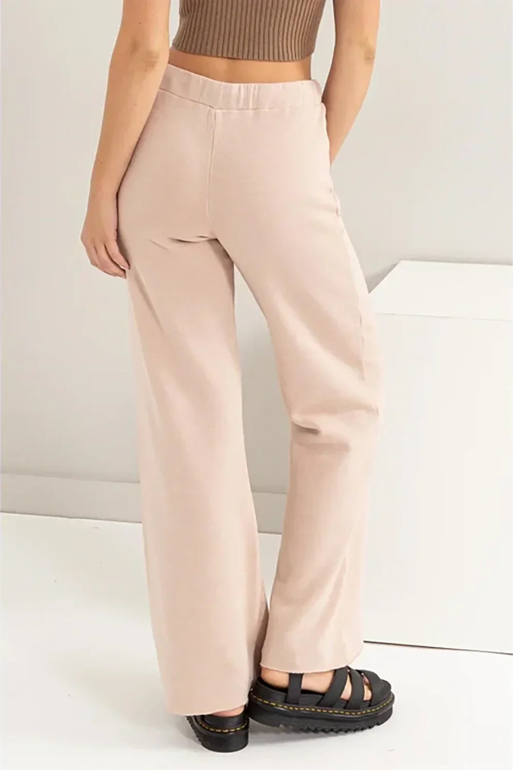 High Waisted Wide Leg Drawstring Comfy Flowy Pants - Tasha Apparel Wholesale