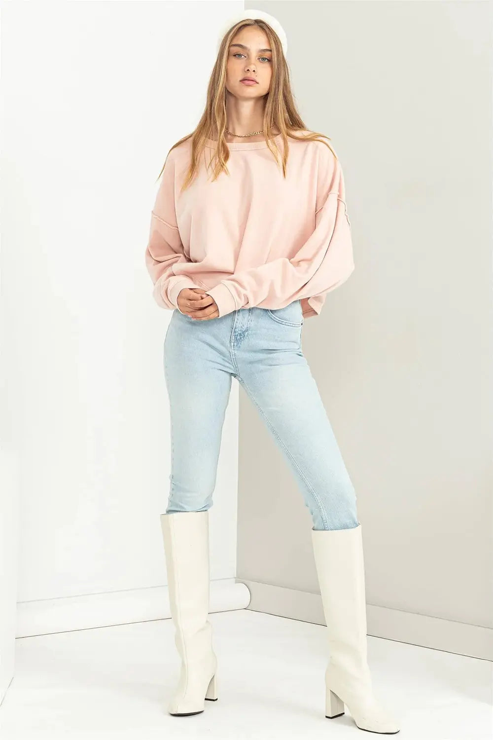 Oversized Cropped Sweatshirt Casual Athleisure Pullover Top