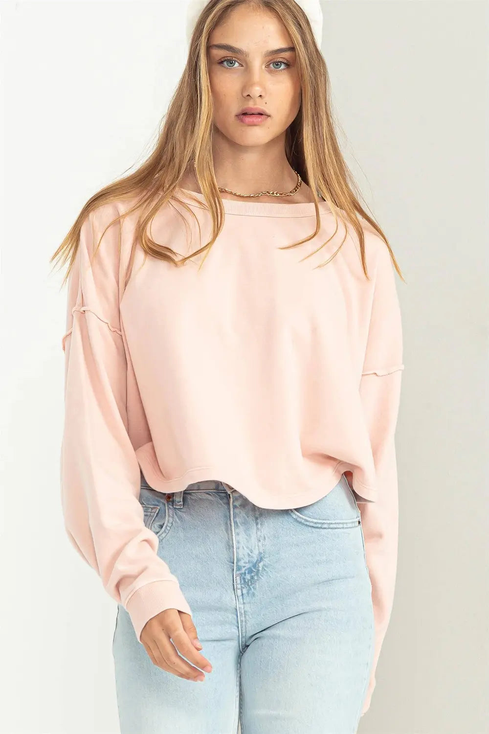 Oversized Cropped Sweatshirt Casual Athleisure Pullover Top