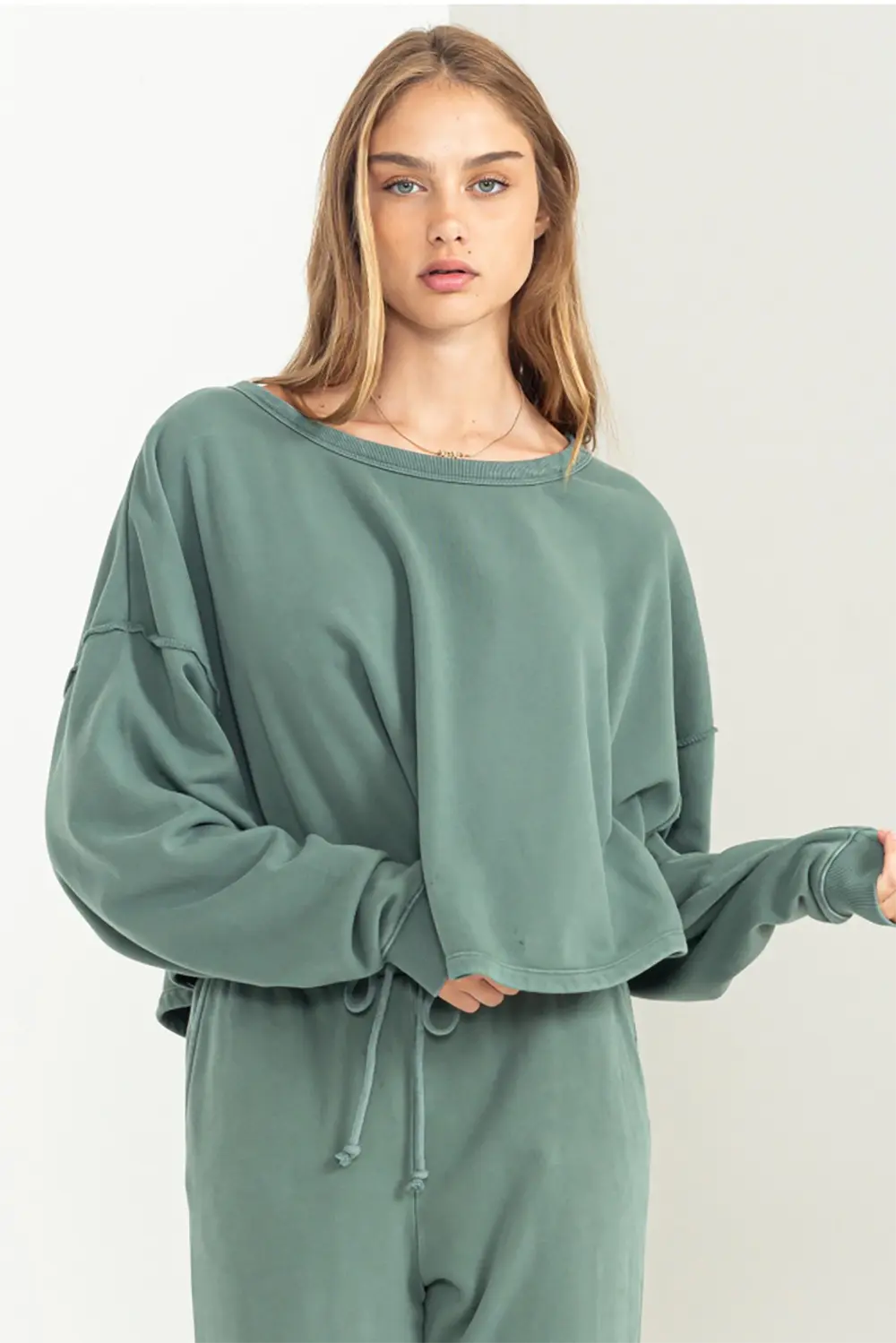 Oversized Cropped Sweatshirt Casual Athleisure Pullover Top