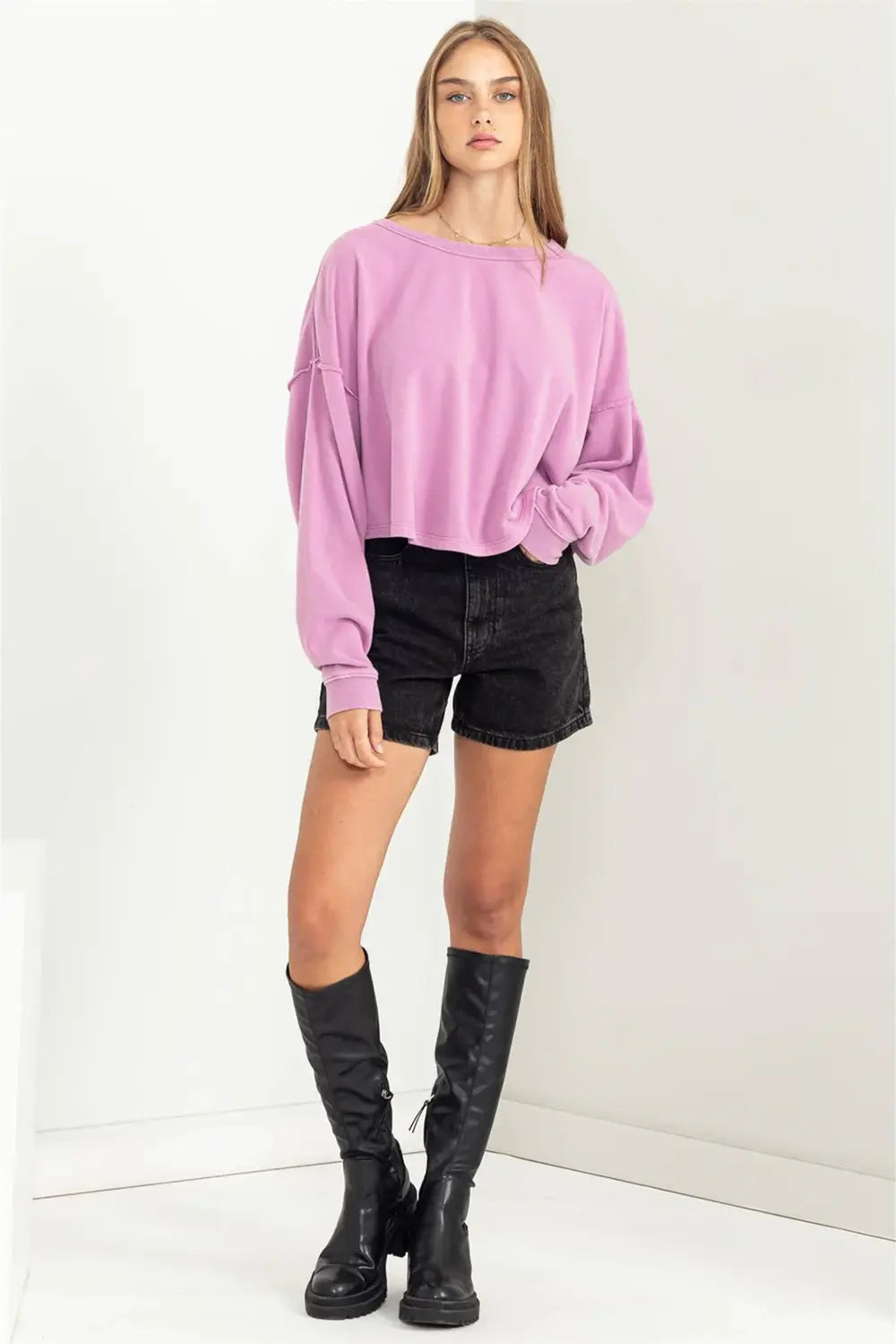 Oversized Cropped Sweatshirt Casual Athleisure Pullover Top