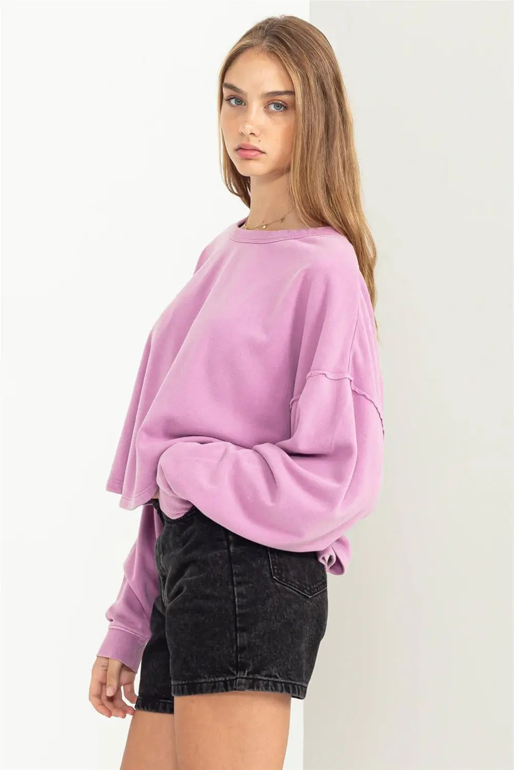 Oversized Cropped Sweatshirt Casual Athleisure Pullover Top